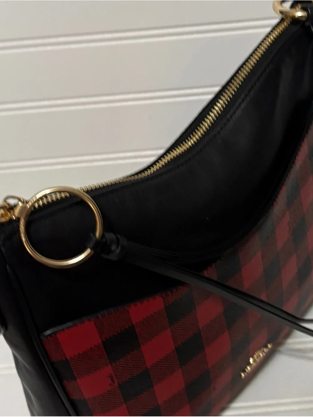 COACH Chaise Red Black Gingham Print Canvas Crossbody Shoulder Bag Purse Tote
